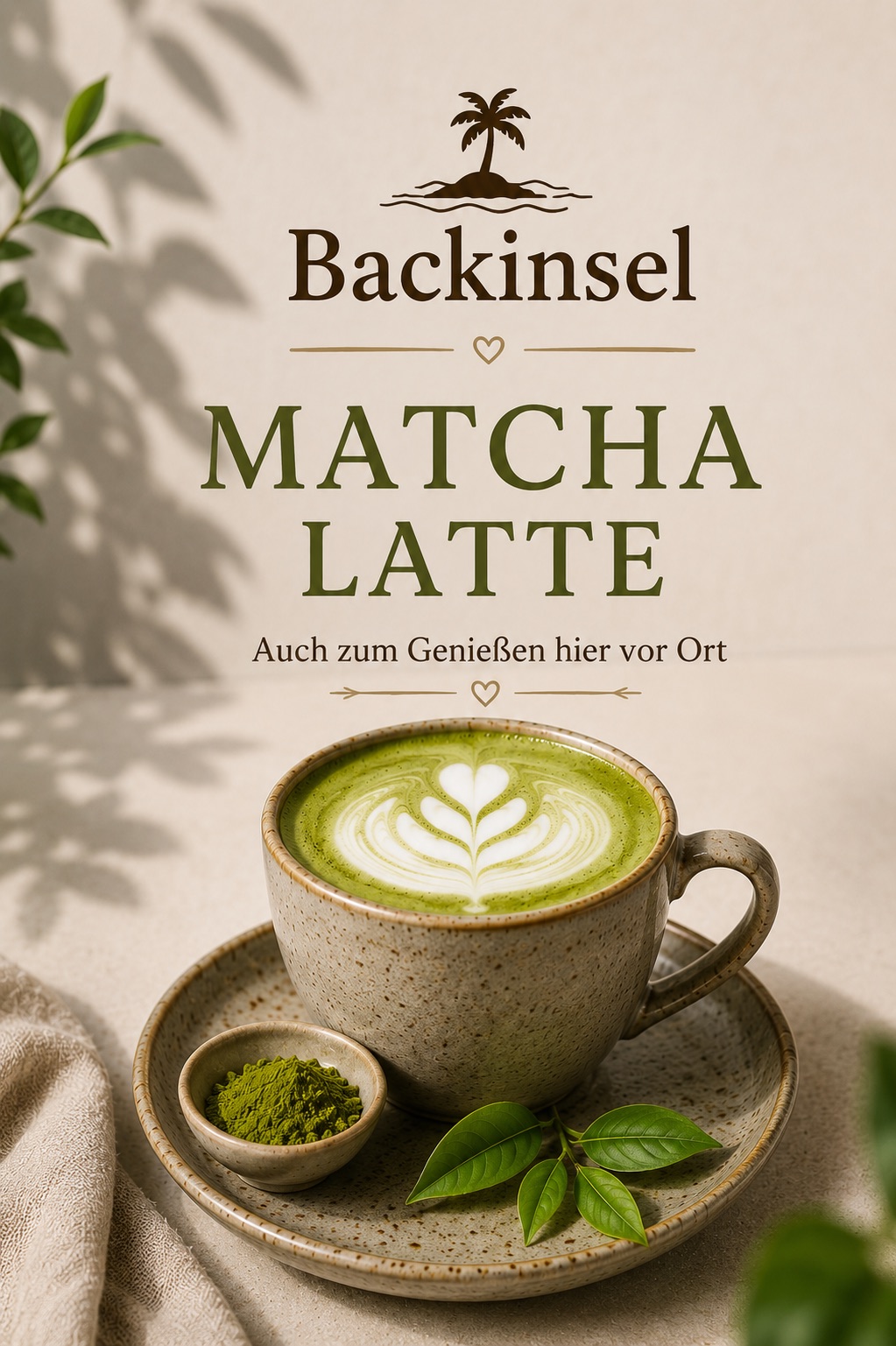 Matcha Latte heiß, in der Tasse vor Ort zu genießen