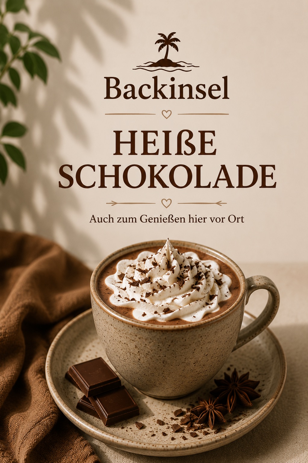 Heiße Schokolade mit Sahnehaube und Schokoraspeln